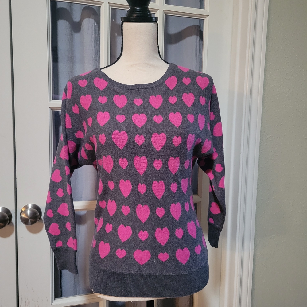 INC International Concepts Gray and Pink Heart Sweater